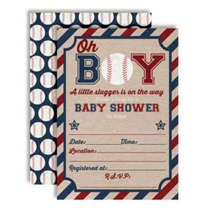 our little slugger baseball themed baby sprinkle baby shower invitations for boys, 20 5"x7" fill in cards with twenty white envelopes by amandacreation