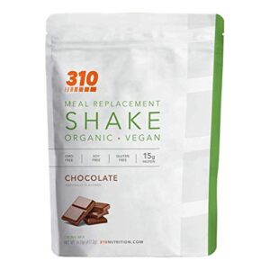 310 nutrition - vegan organic plant powder and meal replacement shake - gluten, dairy, and soy free - keto and paleo friendly - 0 grams of sugar - chocolate - 14 servings