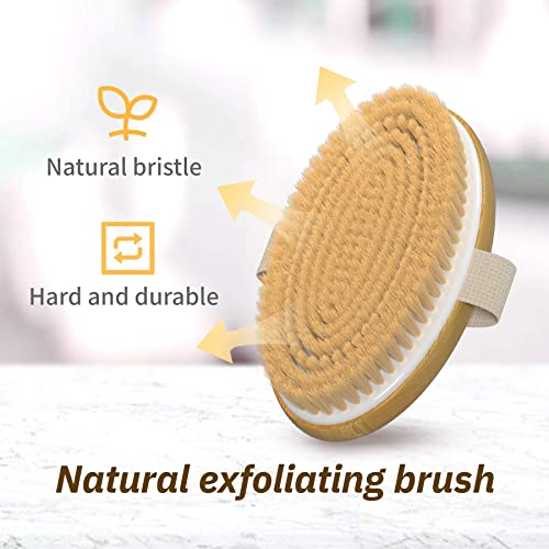 Metene Dry Brushing Body Brush with Soft and Stiff Natural Bristles, Body Exfoliating/Massage Scrub Brush for Cellulite and Lymphatic, Improve Your Circulation, 2 Pack