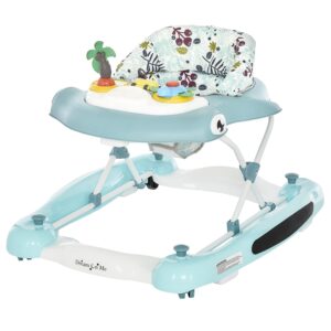 dream on me 2-in-1 aloha fun baby walker in blue, easily convertible baby walker, adjustable three position height settings, easy to fold and store