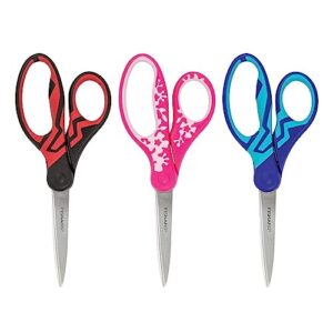 Fiskars 7" SoftGrip Student Scissors for Kids 12-14 (3-Pack) - Scissors for School or Crafting - Back to School Supplies - Black, Pink, Blue