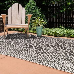 Unique Loom Outdoor Collection Area Rug - Cape Town (5' 3' x 8' Rectangle, Black/ Ivory)