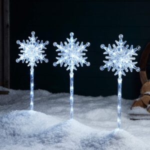 lights4fun, inc. set of 3 snowflake cool white led outdoor christmas holiday pathway markers