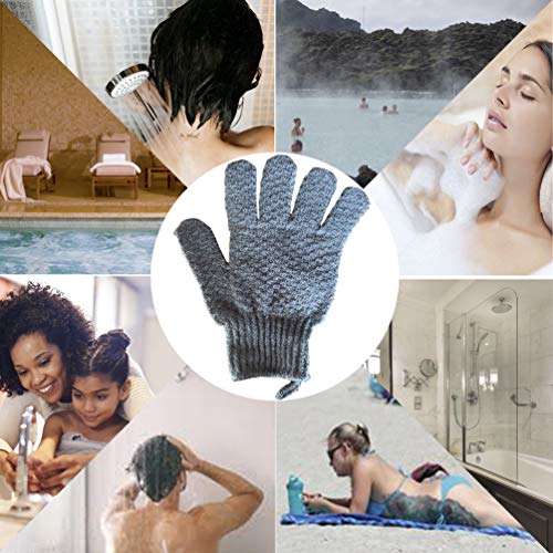 CLEEDY Bath Exfoliating Gloves Scrub - 4 Pcs Lengthened and Large Exfoliating Scrubbing Gloves for Shower, Spa, Massage - Scrub Exfoliating Mitts for Body, Face, Hand and Foot (Black and Gray)