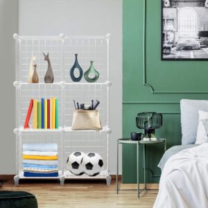 TomCare Cube Storage 6-Cube Metal Wire Cube Organizer Cube Shelves Storage Cubes Closet Organizer DIY Wire Bookshelves Storage Grids Modular Wire Cubes Bookcase for Bedroom Home Office, White