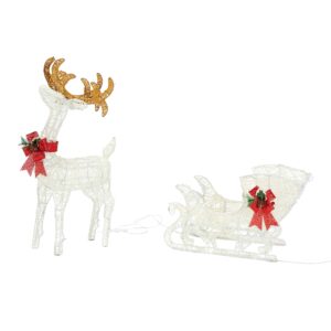 Lights4fun, Inc. 2ft Reindeer & Sleigh Pre-Lit LED Christmas Light Up Figures Decoration