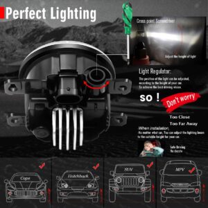 Updated LED Lens Fog Light Replacement for Ford 13-16 Fusion, 11-15 Explorer, 08-14 Focus, 15-17 Mustang, 19-21 Ranger, 11-19 Transit Connect, 14-18 Fiesta, Front Bumper Driving Fog Lamp