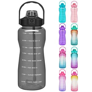 opard 64 oz water bottle with time marker to drink half gallon motivational water bottle with straw and handle large bpa free water jug for sports gym fitness (deep black)