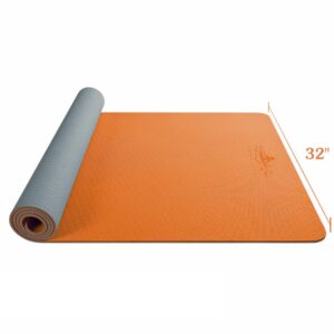hatha yoga large tpe yoga mat - 72"x 32" x 1/4 inch -eco friendly sgs certified -non slip bolster with carrying bag for home gym, pilates & floor outdoor exercises (orange/grey)
