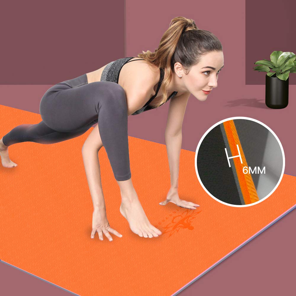 Hatha Yoga Large TPE Yoga Mat - 72"x 32" x 1/4 inch -Eco Friendly SGS Certified -Non Slip Bolster with Carrying Bag for Home Gym, Pilates & Floor Outdoor Exercises (Orange/Grey)