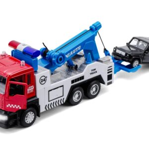 haomsj Toy Tow Truck Pull Back Toy Cars Miniature Carrier Truck Toy for Boys and Girls, Lights and Sound