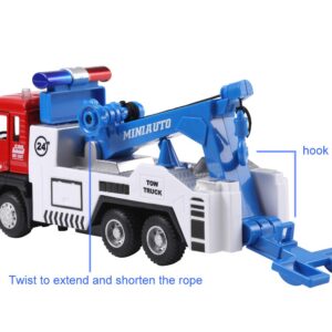 haomsj Toy Tow Truck Pull Back Toy Cars Miniature Carrier Truck Toy for Boys and Girls, Lights and Sound