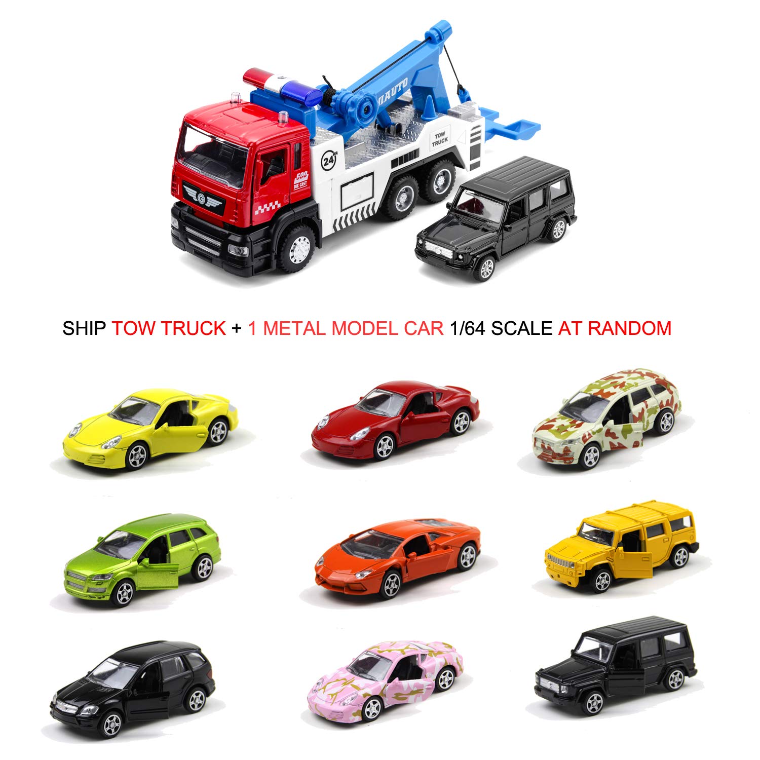 haomsj Toy Tow Truck Pull Back Toy Cars Miniature Carrier Truck Toy for Boys and Girls, Lights and Sound