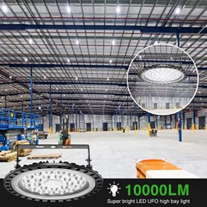 Viugreum 10 Pack 100W UFO LED High Bay Lights, 10000LM 6500K Daylight White Led Bay Light Fixtures, IP65 Waterproof Commercial Warehouse Lighting Workshop Indoor Outdoor Area Light