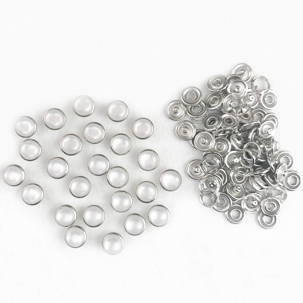 Pearl Snaps Fasteners Kit,10mm Clothes Ring for Western Shirts Clothes Prong Ring Snaps (White)