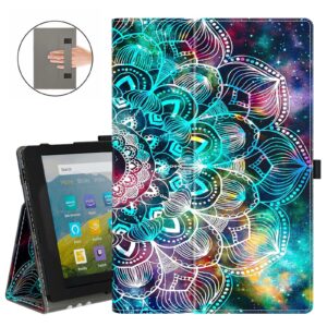 retear folio case for amazon fire hd 8 & fire hd 8 plus tablet (only fit 10th generation 2020 release), premium pu leather stand protective smart cover with auto wake/sleep, mandala flower
