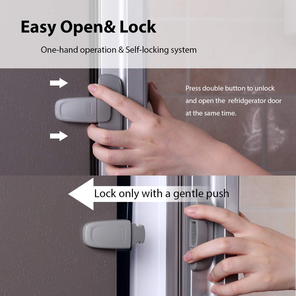 EUDEMON 1 Pack Oven Door Lock(White) & 1 Pack Freezer Lock(Grey) Bundle