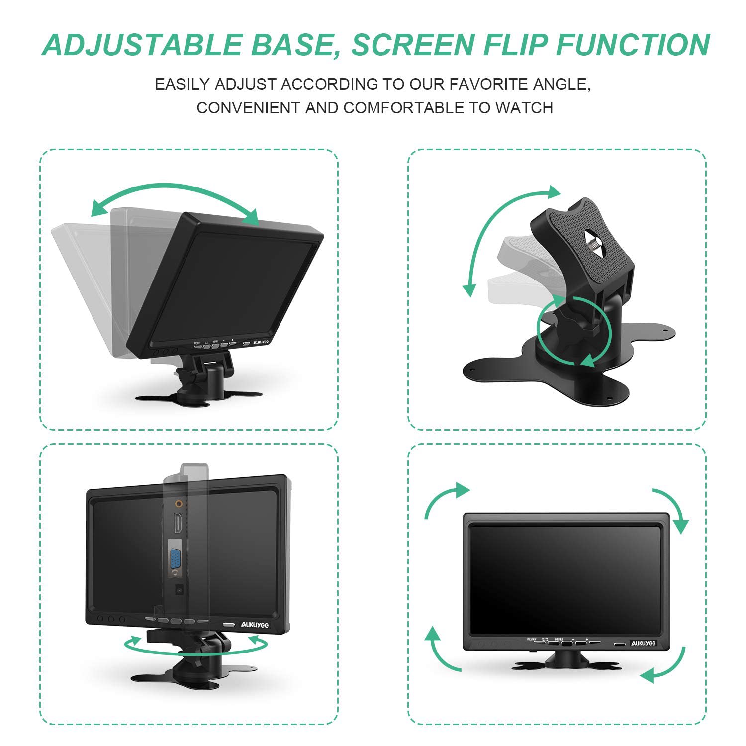 AUKUYEE 7 inch Monitor, 1024x600 IPS Monitor Built-in Speaker Screen Display with AV VGA HDMI Input for Raspberry Pi 4 3 2 1 Model B B+, Car PC DVR Home Office SC7J