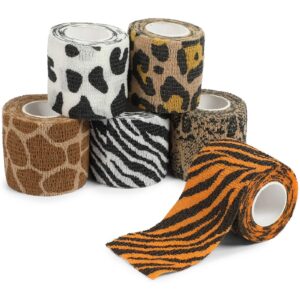 6 rolls self adhesive bandage wraps, 2 inch x 5 yards cohesive vet tape for first aid (animal print)