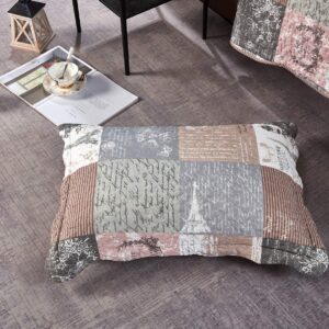 Brilliant Sunshine Latte Grey Paris and Toile Floral Patchwork, 2-Piece Quilt Set with 1 Sham, Reversible Bedspread, Soft Lightweight Coverlet, All-Season, Twin, Latte Grey