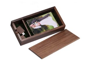 custom usb flash drives personalized with your logo, graduate gift usb 3.0 walnut wooden usb flash pen driver with photo wood album box,laser engrave logo (16gb, one walnut usb+5x7 photo box)