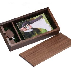 Custom USB Flash Drives Personalized with Your Logo, Graduate Gift USB 3.0 Walnut Wooden USB Flash Pen Driver with Photo Wood Album Box,Laser Engrave Logo (16GB, one Walnut USB+5x7 Photo Box)