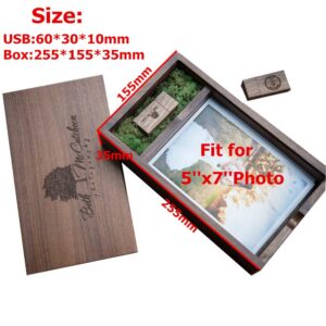 Custom USB Flash Drives Personalized with Your Logo, Graduate Gift USB 3.0 Walnut Wooden USB Flash Pen Driver with Photo Wood Album Box,Laser Engrave Logo (16GB, one Walnut USB+5x7 Photo Box)