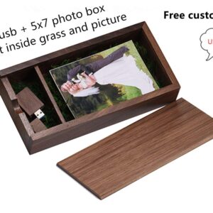 Custom USB Flash Drives Personalized with Your Logo, Graduate Gift USB 3.0 Walnut Wooden USB Flash Pen Driver with Photo Wood Album Box,Laser Engrave Logo (16GB, one Walnut USB+5x7 Photo Box)