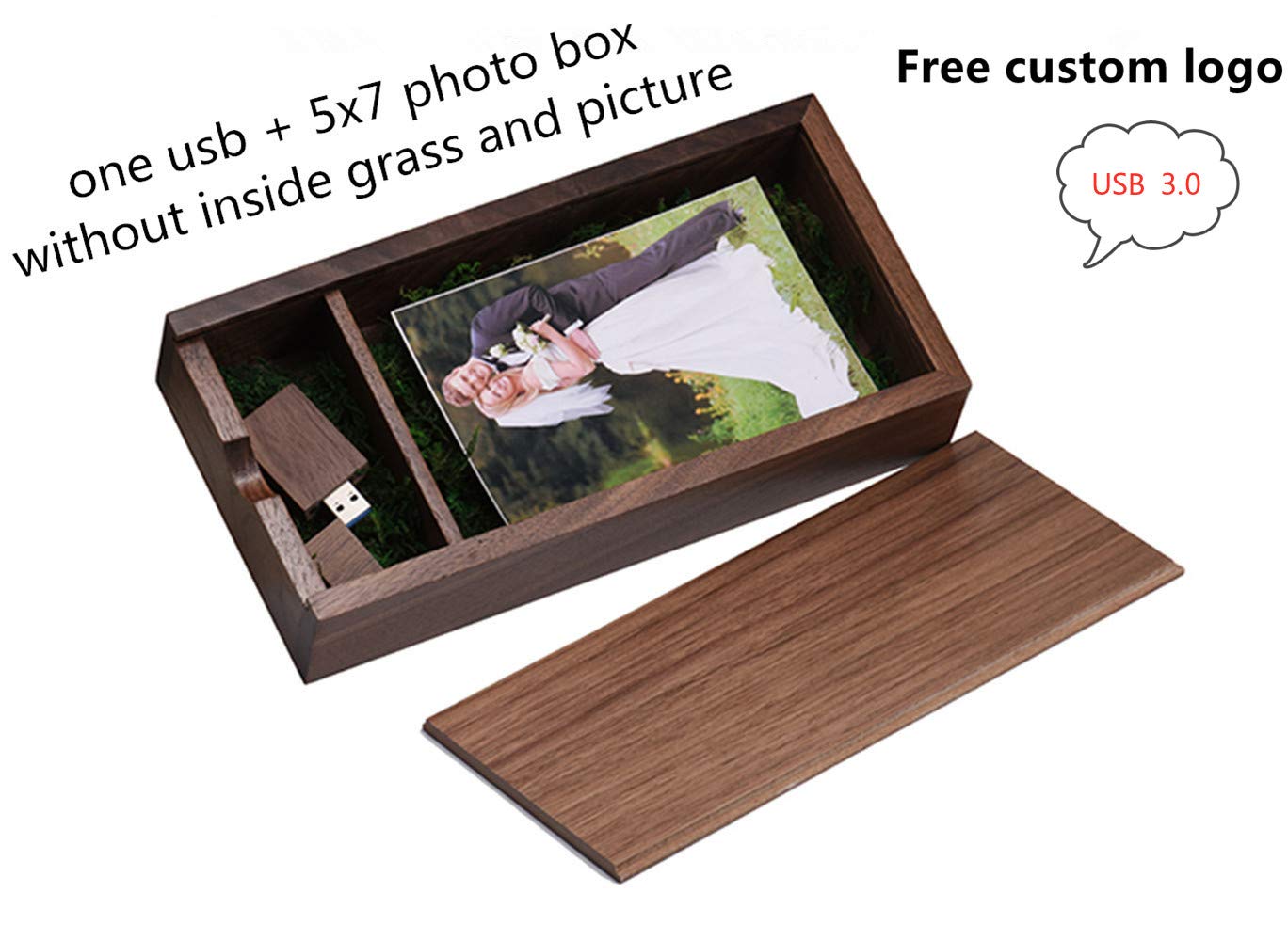 Custom USB Flash Drives Personalized with Your Logo, Graduate Gift USB 3.0 Walnut Wooden USB Flash Pen Driver with Photo Wood Album Box,Laser Engrave Logo (16GB, one Walnut USB+5x7 Photo Box)