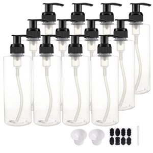 bpfy 12 pack 8 oz plastic pump dispenser bottles for massage oil, shampoo, lotions, body wash pump bottles, cream refillable containers with pump, 2 funnel, 18 chalk labels