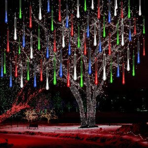 kwaiffeo icicle christmas lights outdoor, meteor shower lights 12 inch 8 tube cascading lights for xmas tree decor wedding party, christmas outdoor decorations, ul plug multi colored