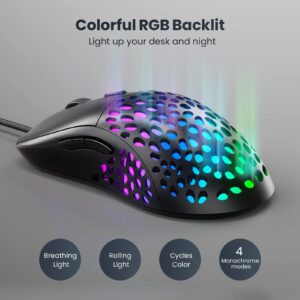 Blade Hawks RGB Gaming Mouse Wired, 60 g Ultra-Lightweight Honeycomb Computer Mice,Gaming Mouse with 6 Function Buttons,7 Backlight,6400 Adjustable DPI for Windows PC & Laptop Gamers