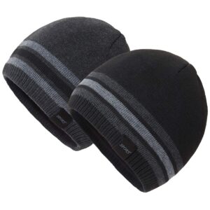mens winter beanie hat oversized warm knit fleece lined short beanie ski skull cap (black+grey, one size)