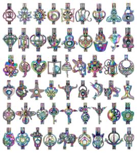mixed pearl cage locket pendants set, essential oil diffuser diy necklace bracelet jewelry making craft, bulk beads aromatherapy diffuser charms gifts for women girls (random 30pcs rainbow color)