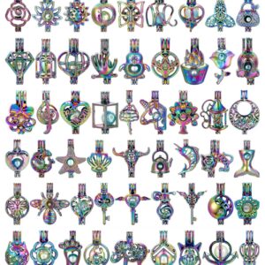 Mixed Pearl Cage Locket Pendants Set, Essential Oil Diffuser DIY Necklace Bracelet Jewelry Making Craft, Bulk Beads Aromatherapy Diffuser Charms Gifts for Women Girls (Random 30pcs Rainbow Color)