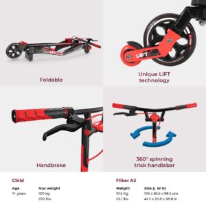 Yvolution Y Fliker Lift | Swing Wiggle Carving Scooter for Kids Age 7+ (Red 2020)