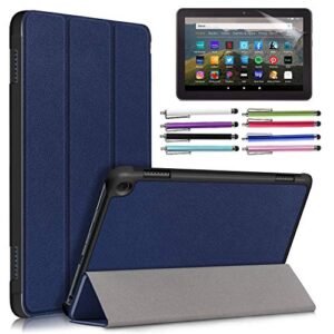 epicgadget case for amazon fire hd 8 / fire hd 8 plus (10th generation, 2020 released) - lightweight tri-fold stand auto wake/sleep folio cover case + 1 screen protector and 1 stylus (navy blue)