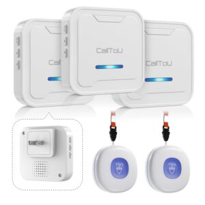 calltou caregiver pager call button system 500ft, nurse alert system call bell for home/elderly/patients/disabled with 2 plug-in receivers 2 sos waterproof transmitters/buttons
