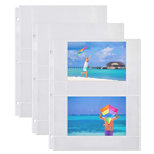 Dunwell Photo Album Refill Pages - (4x6 Horizontal, 25 Pack) for 100 Photos, 3-Ring Binder Photo Pockets, Each Photo Page Holds Four 4 x 6 Pictures, Postcard Sleeves, Archival Photo Sleeves 4x6