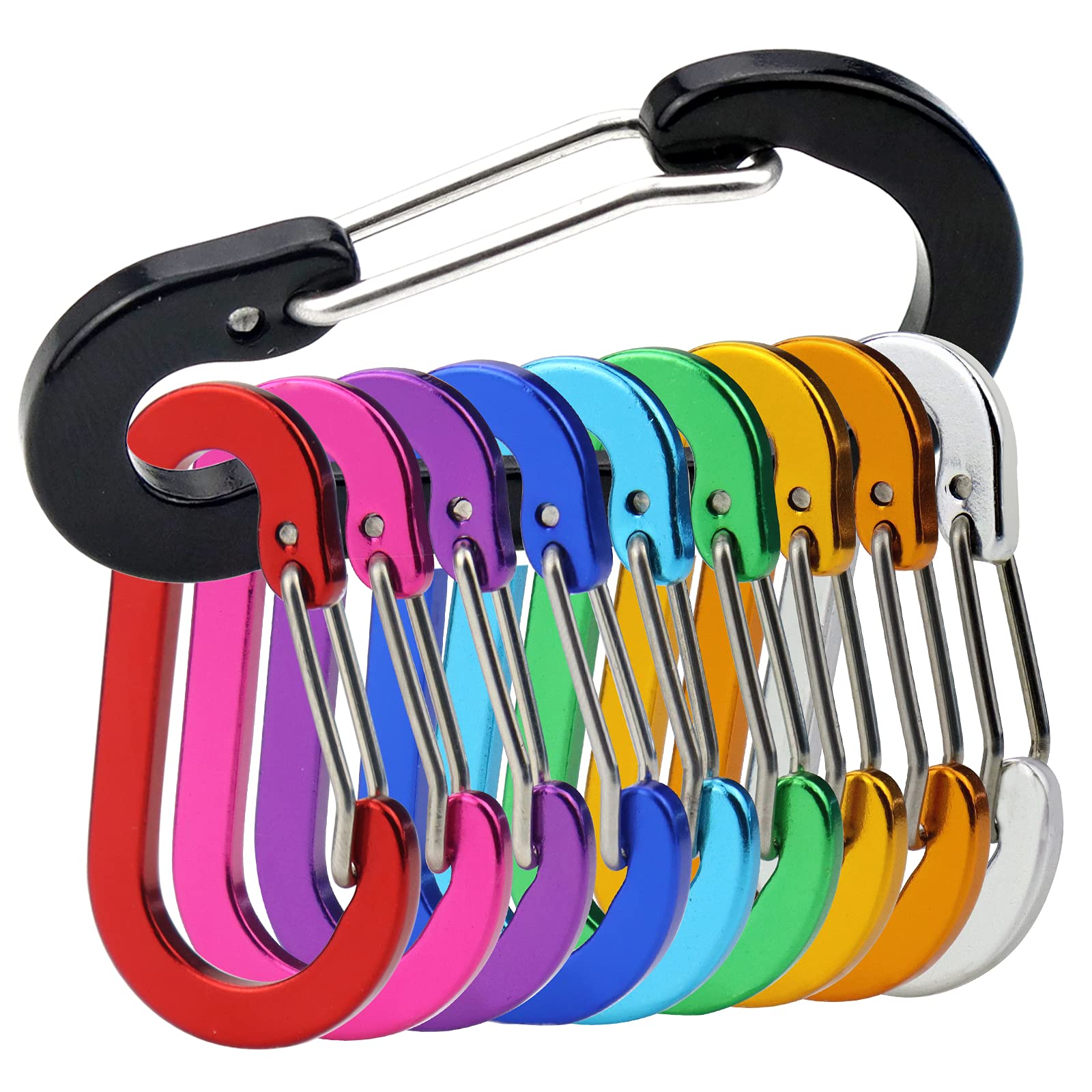 Nanaborn Mini Aluminum Carabiner Lightweight D-Shape Spring Clips (10PCS) for Keychain Climbing Fishing, Hiking Outdoor (10pcs)