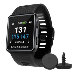 Shot Scope V3 GPS Golf Watch - Automatic Shot Tracking - F/M/B + Hazard Distances - Strokes Gained - iOS and Android Apps - 100+ Statistics, 36,000+ Pre-Loaded Worldwide Courses - No Subscriptions