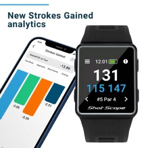 Shot Scope V3 GPS Golf Watch - Automatic Shot Tracking - F/M/B + Hazard Distances - Strokes Gained - iOS and Android Apps - 100+ Statistics, 36,000+ Pre-Loaded Worldwide Courses - No Subscriptions