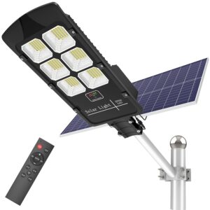 tenkoo 300w solar flood street light outdoor, motion sensor dusk to dawn ip66 waterproof commercial led security lights for parking lot stadium garden pathway garage (bright white)