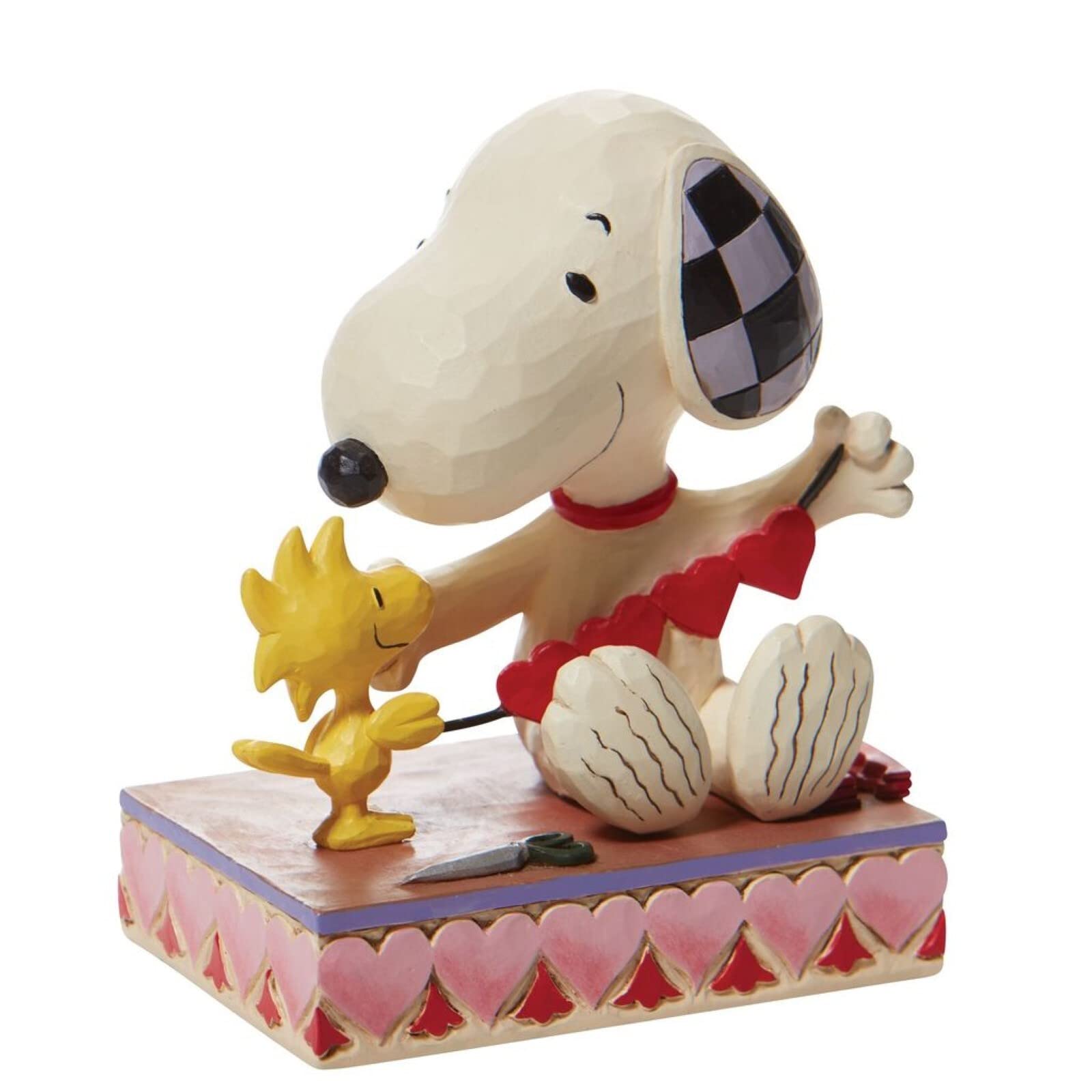 Enesco Peanuts by Jim Shore Woodstock and Snoopy with Heart Garland Figurine- Resin Hand Painted Collectible Decorative Figurines Home Decor Sculpture Shelf Statue Room Desk Collection Gift, 4.5 Inch