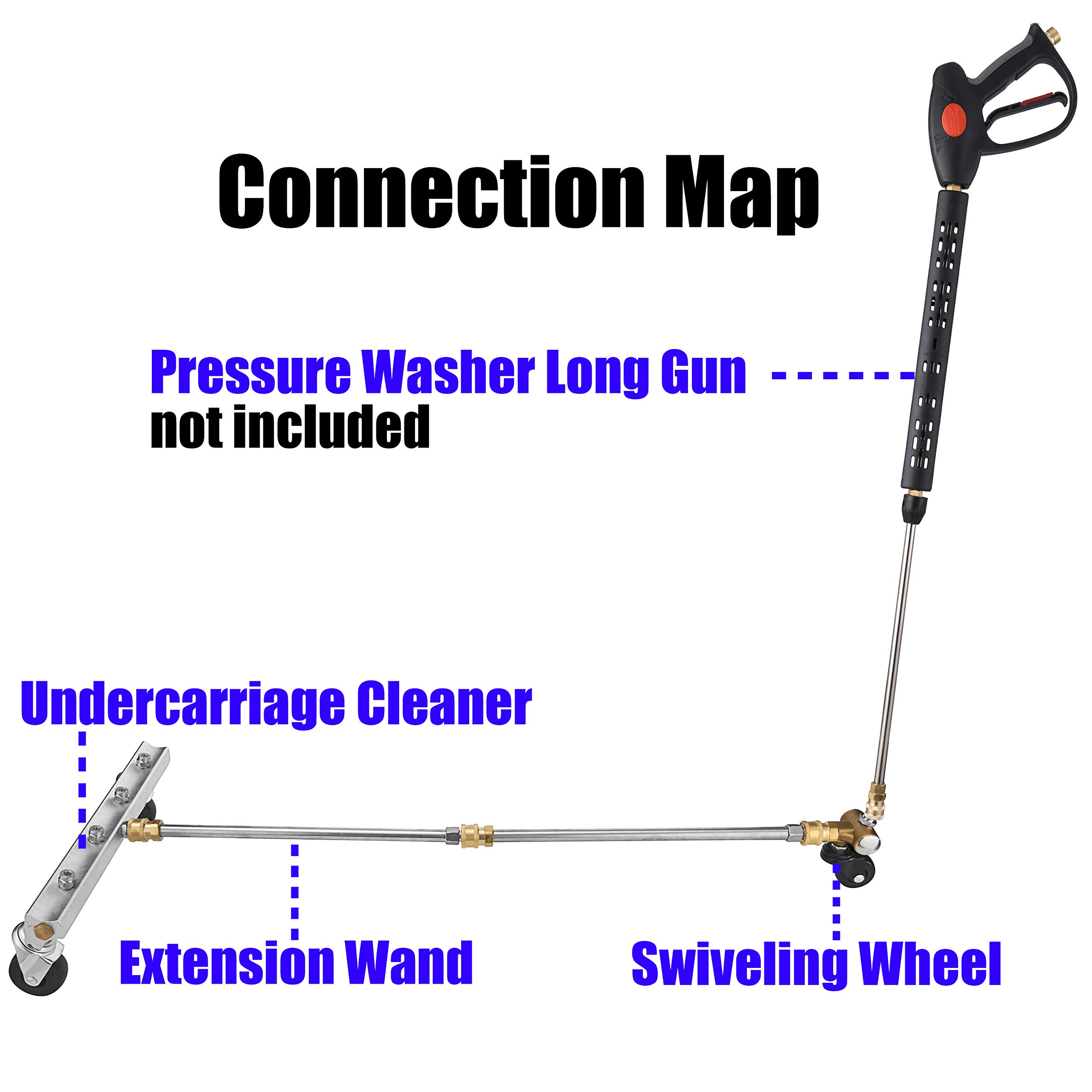 M MINGLE Pressure Washer Undercarriage Cleaner, Under Car Washer, with Swivel Wheel and 2 Extension Wand, 4000 PSI