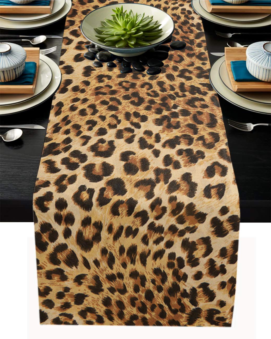 Leopard Print Table Runner-Cotton linen-Long 108 inche Cheetah Print Dresser Scarves,Animal Tablerunner for Kitchen Coffee/Dining/Sofa/End Table Bedroom Home Living Room,Scarf Decor for Holiday Dinner