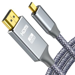 oldboytech 4k micro hdmi to hdmi cable adapter 3ft, micro hdmi cable nylon braid (male to male) 8k/4k@60hz/3d grey compatible with hero 8/7/6/5, raspberry pi 4, a6000, a6300, nikon camera