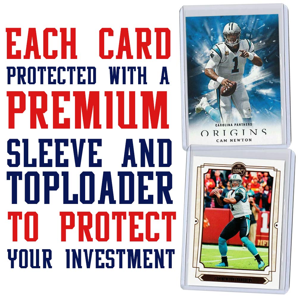 Cam Newton Football Card Bundle, Set of 6 Assorted New England Patriots Carolina Panthers Auburn Tigers Mint Football Cards Gift Set of MVP Quarterback Cam Newton, Protected by Sleeve and Toploader