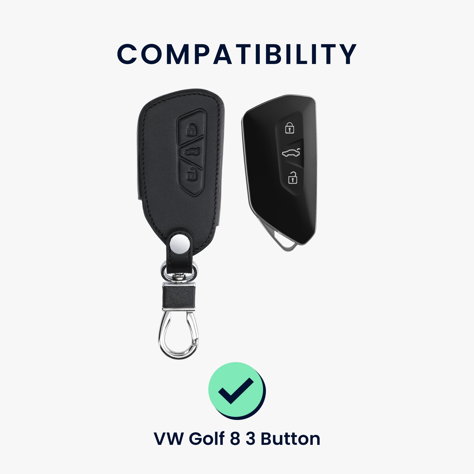 kwmobile Key Cover Compatible with VW Golf 8 3 Button Car Key - Faux Leather Car Key Fob Protector - Black