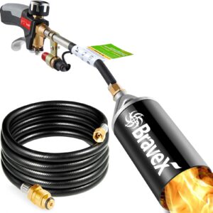 propane torch weed burner torch - weed torch with 10ft hose, high output outdoor torch kit for garden stumps wood ice snow roofing